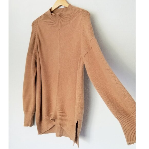 Maeve Anthropologie Crystal Longline Tunic Sweater S Camel Brown Mock Neck $118 - Picture 8 of 15